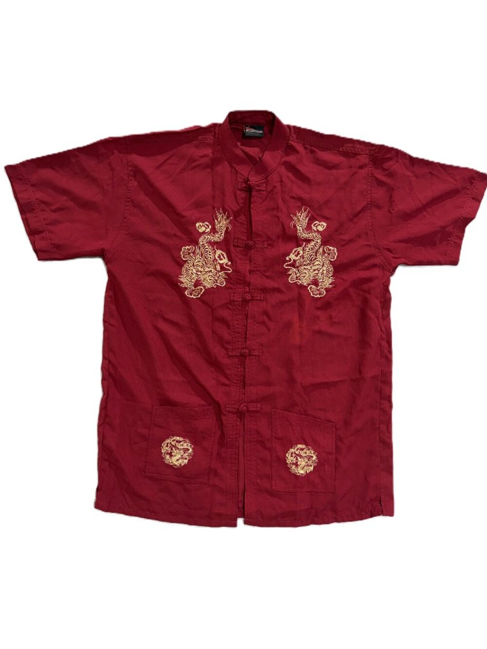 Vintage Quiksilver Mens 2XL Asian Martial Arts Shirt Dragon Frog Knot Red Tang